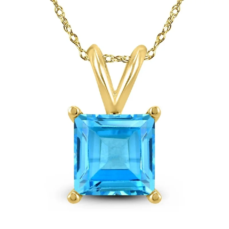 heart-shaped gemstone pendant necklace gold -14K Yellow Gold 5MM Square Blue Topaz Pendant