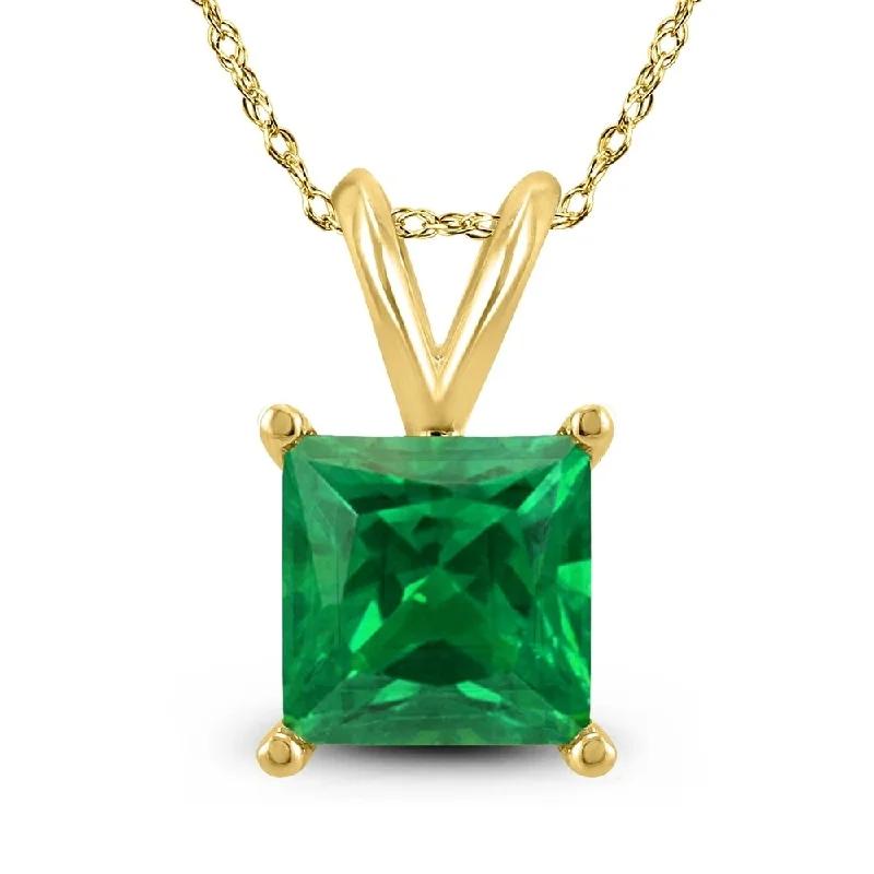 celestial pendant necklace with moon -14K Yellow Gold 5MM Square Emerald Pendant