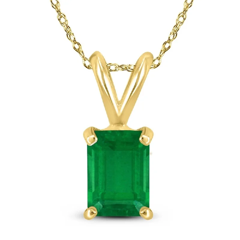 women’s custom pendant necklace with gemstone -14K Yellow Gold 5x3MM Emerald Shaped Emerald Pendant