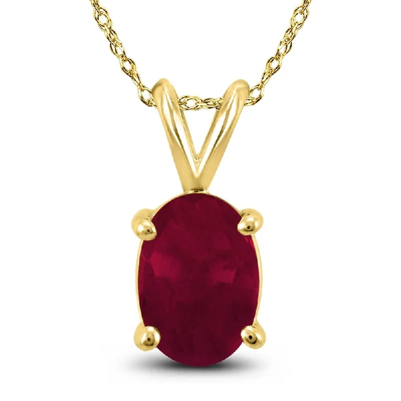 dainty pendant necklace with personalized charm -14K Yellow Gold 5x3MM Oval Ruby Pendant