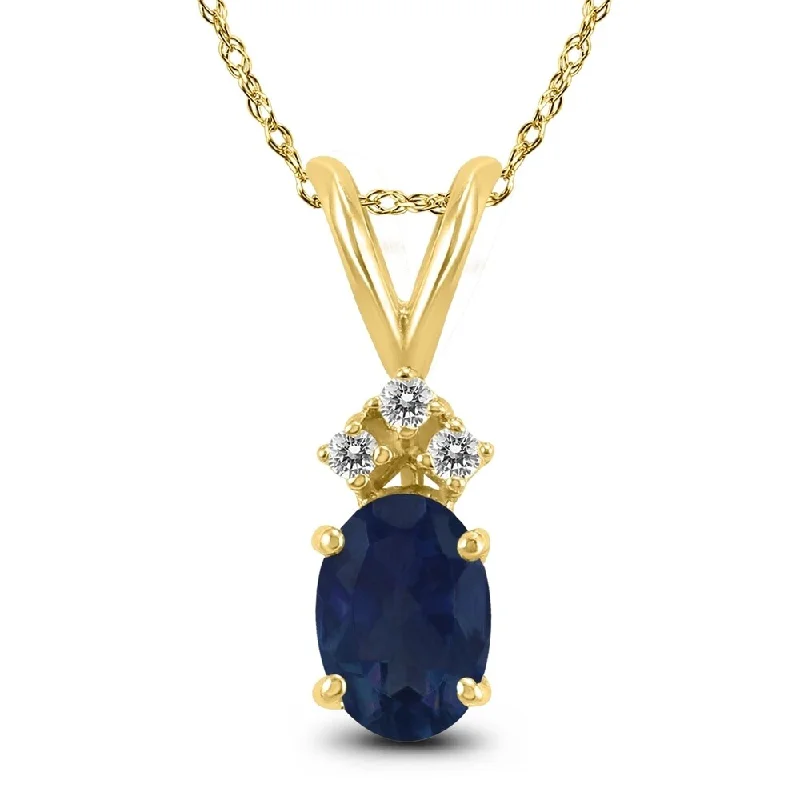 personalized gold pendant necklace with birthstone -14K Yellow Gold 5x3MM Oval Sapphire and Diamond Pendant