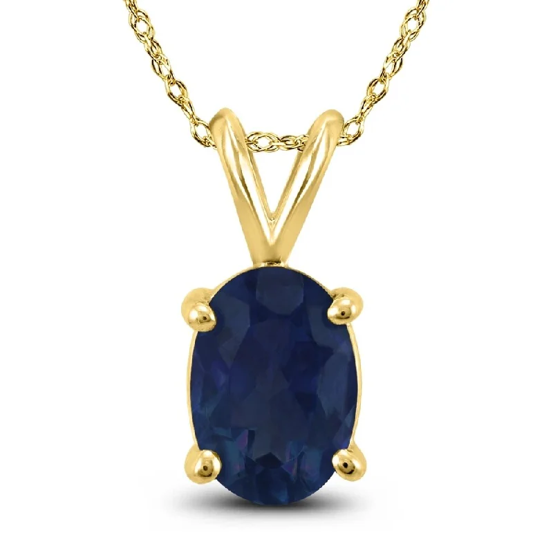 women’s gold pendant necklace with star -14K Yellow Gold 5x3MM Oval Sapphire Pendant