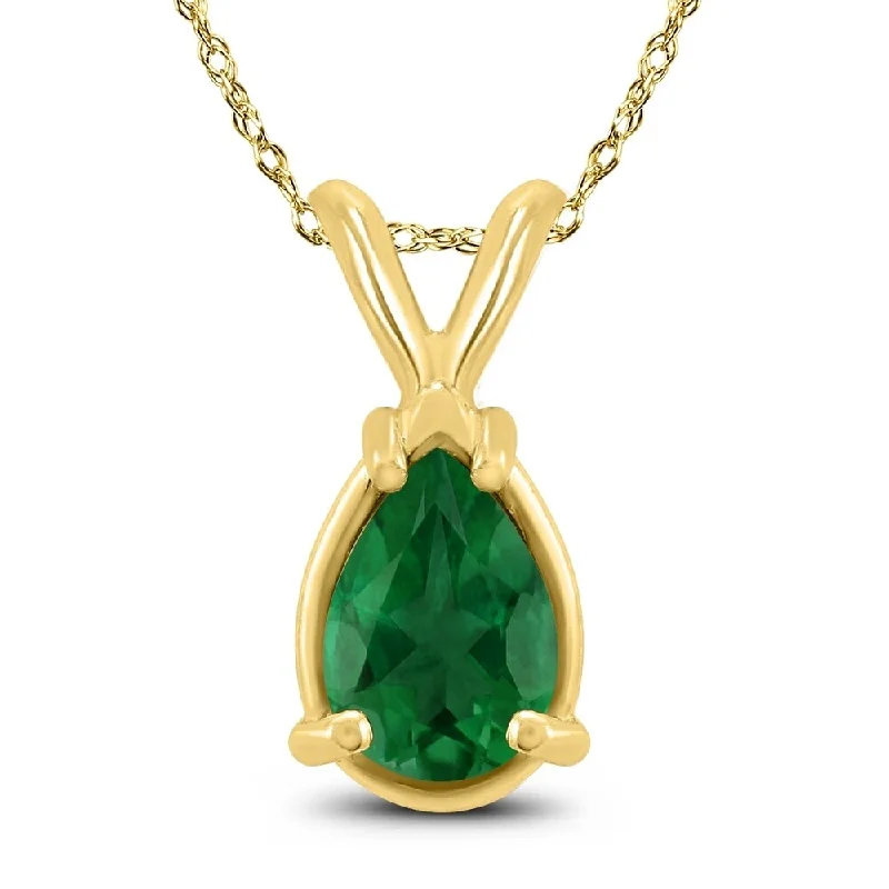 handmade pendant necklace with charm for brides -14K Yellow Gold 5x3MM Pear Emerald Pendant