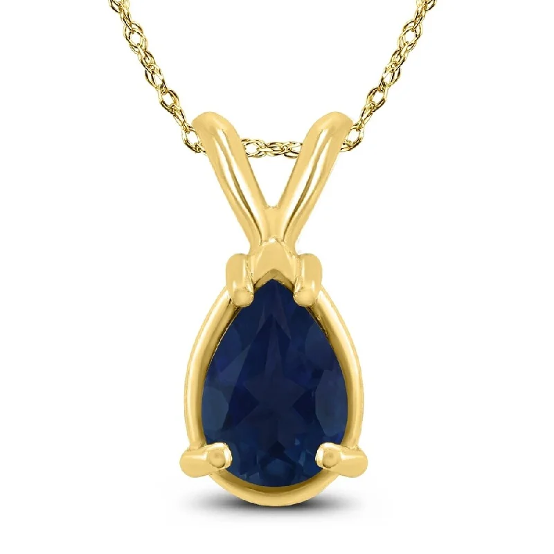 silver pendant necklace with charm and crystal -14K Yellow Gold 5x3MM Pear Sapphire Pendant