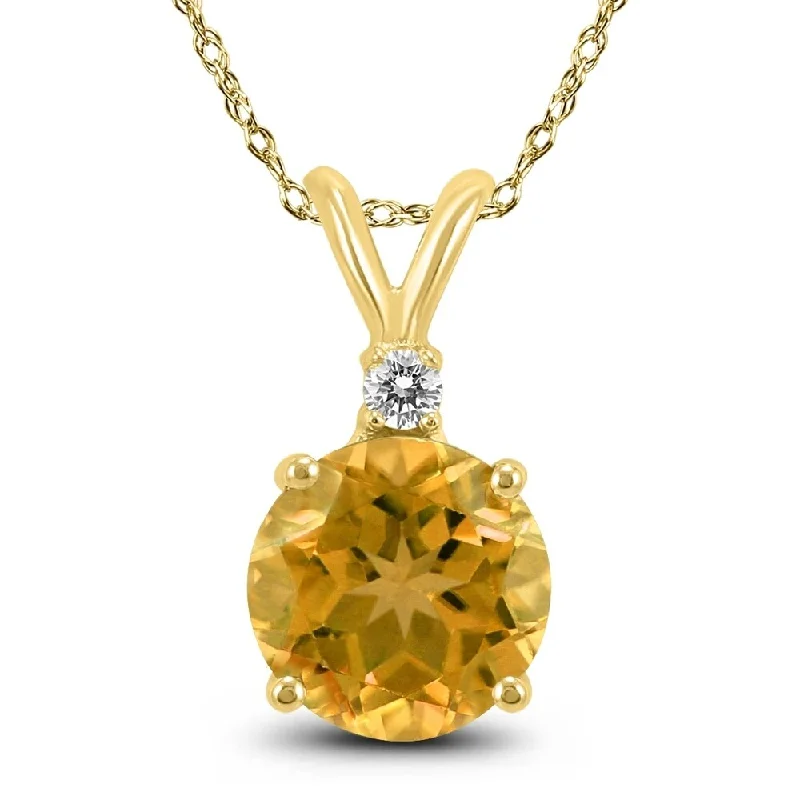 women’s pendant necklace with moonstone -14K Yellow Gold 6MM Round Citrine and Diamond Pendant