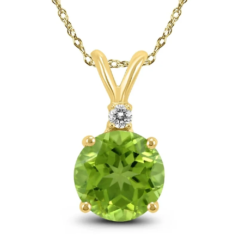 moon pendant necklace for brides -14K Yellow Gold 6MM Round Peridot and Diamond Pendant