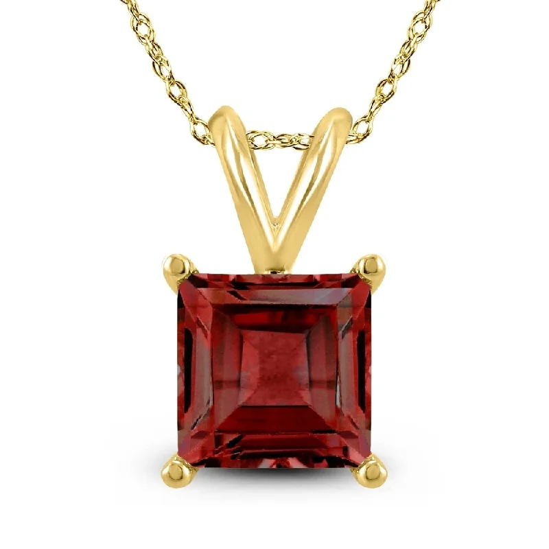 dainty gold pendant necklace with gemstone -14K Yellow Gold 6MM Square Garnet Pendant