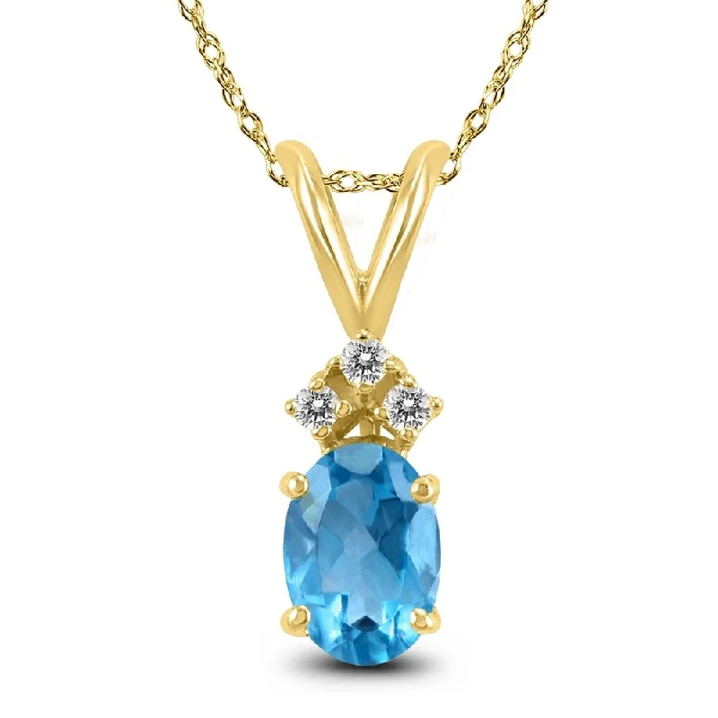 handmade gold pendant necklace with gemstone -14K Yellow Gold 6x4MM Oval Blue Topaz and Diamond Pendant