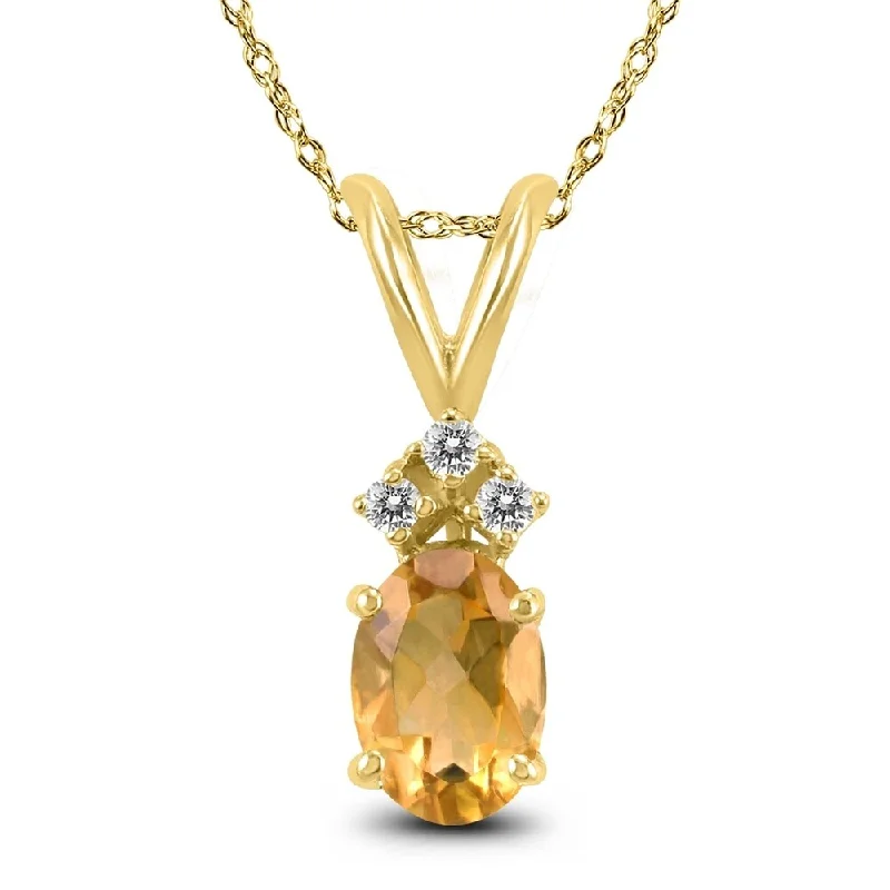 dainty pendant necklace with initials for women -14K Yellow Gold 6x4MM Oval Citrine and Diamond Pendant