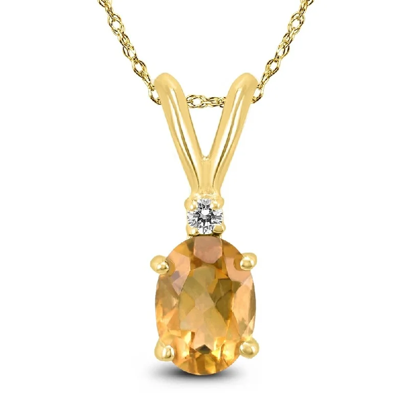 large pendant necklace with gemstone for women -14K Yellow Gold 6x4MM Oval Citrine and Diamond Pendant