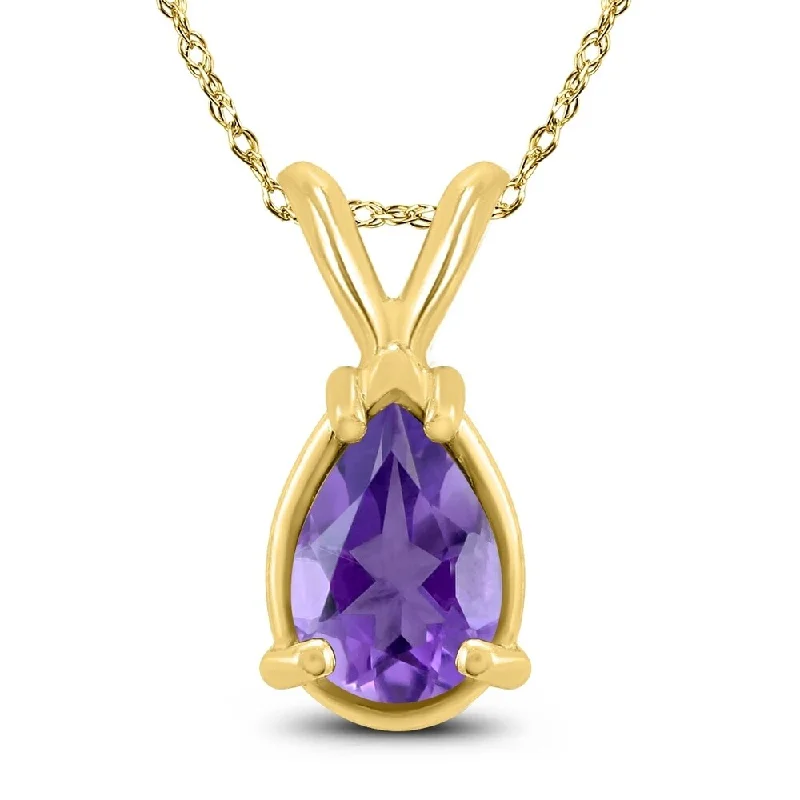 custom engraved pendant necklace for women -14K Yellow Gold 6x4MM Pear Amethyst Pendant