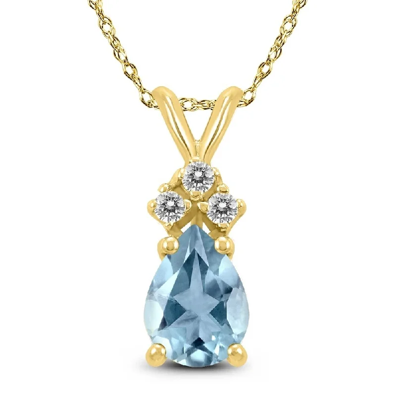 celestial pendant necklace with crystal -14K Yellow Gold 6x4MM Pear Aquamarine and Diamond Pendant