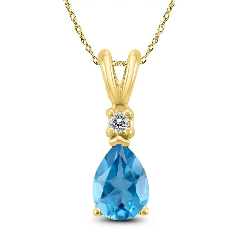 celestial pendant necklace with stars -14K Yellow Gold 6x4MM Pear Blue Topaz and Diamond Pendant