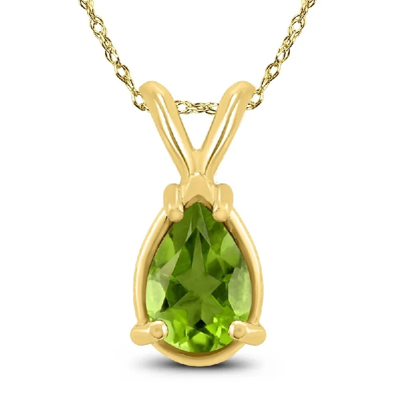 personalized pendant necklace for girlfriend -14K Yellow Gold 6x4MM Pear Peridot Pendant