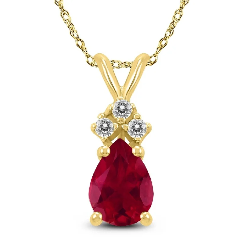 custom silver pendant necklace for men -14K Yellow Gold 6x4MM Pear Ruby and Diamond Pendant