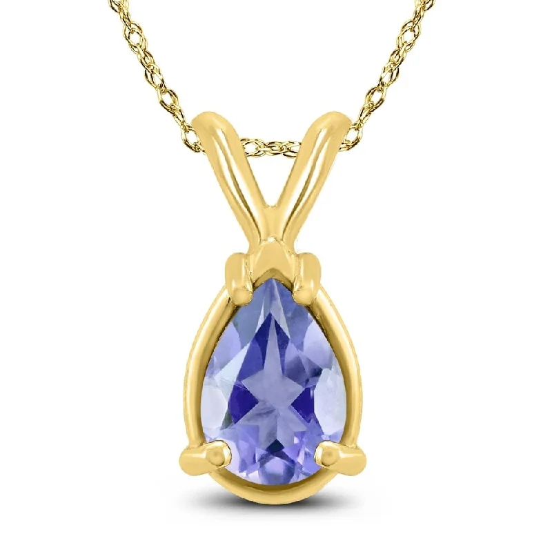 women’s personalized pendant necklace with crystal -14K Yellow Gold 6x4MM Pear Tanzanite Pendant