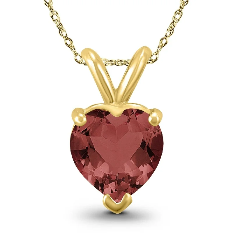 women’s personalized bar pendant necklace -14K Yellow Gold 7MM Heart Garnet Pendant