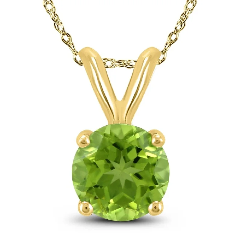 gold pendant necklace with star and moon -14K Yellow Gold 7MM Round Peridot Pendant