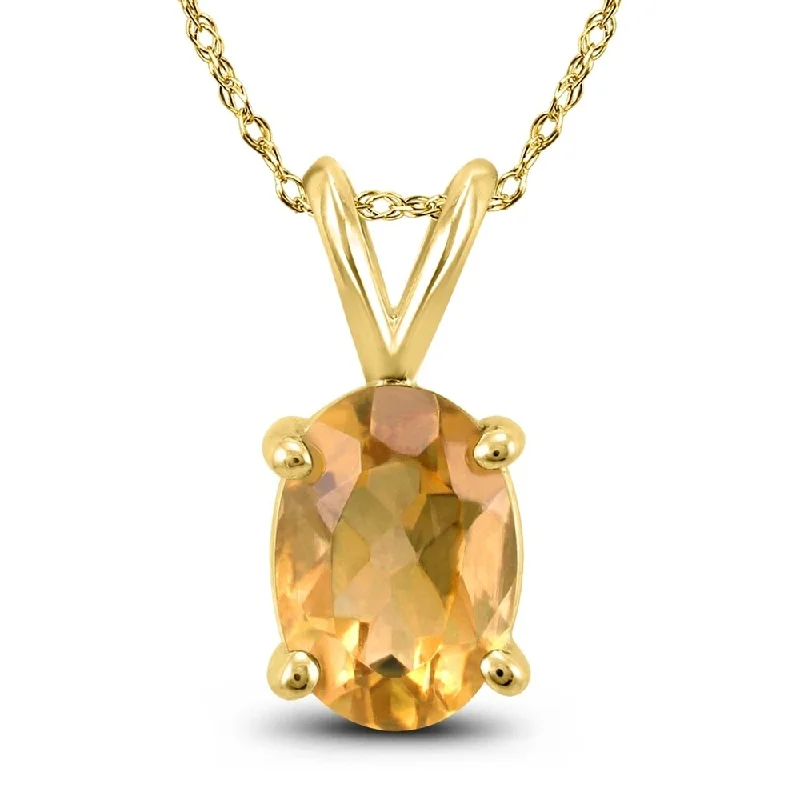 gold pendant necklace with star and moon -14K Yellow Gold 7x5MM Oval Citrine Pendant