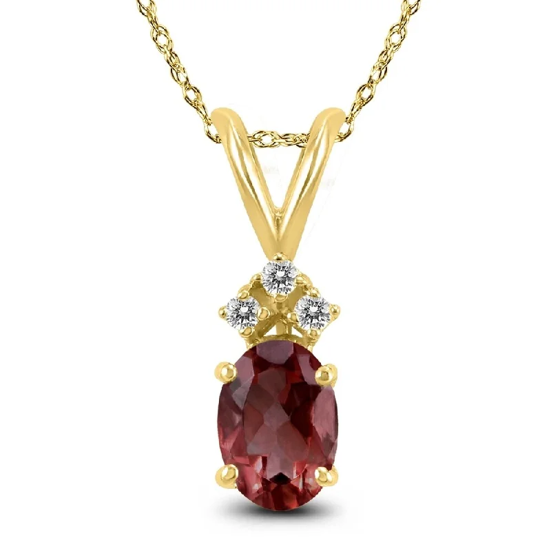 silver pendant necklace with crystal charm -14K Yellow Gold 7x5MM Oval Garnet and Diamond Pendant