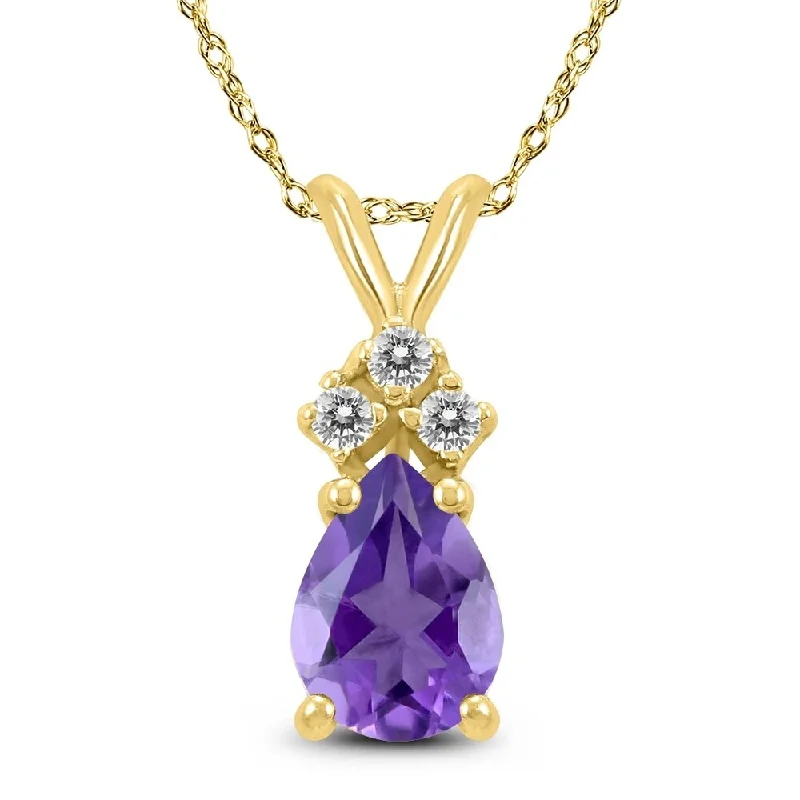 women’s custom pendant necklace with gemstone -14K Yellow Gold 7x5MM Pear Amethyst and Diamond Pendant