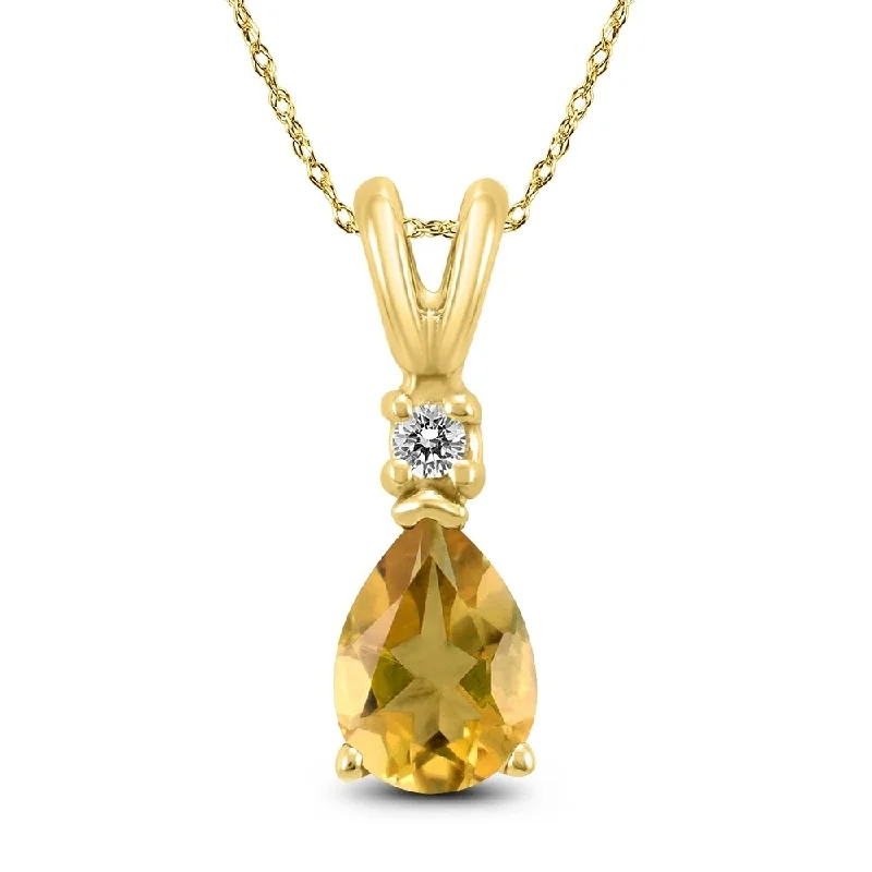 custom silver pendant necklace with nameplate -14K Yellow Gold 7x5MM Pear Citrine and Diamond Pendant