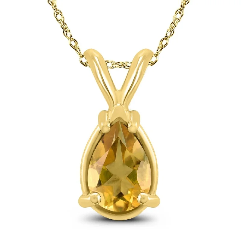 custom pendant necklace with photo engraving -14K Yellow Gold 7x5MM Pear Citrine Pendant