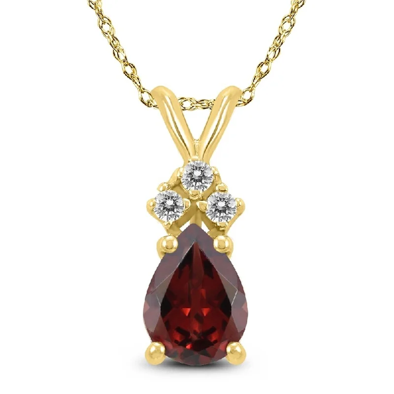 personalized gemstone pendant necklace gold -14K Yellow Gold 7x5MM Pear Garnet and Diamond Pendant