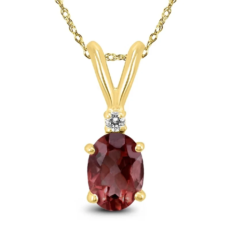 personalized crystal pendant necklace for brides -14K Yellow Gold 8x6MM Oval Garnet and Diamond Pendant