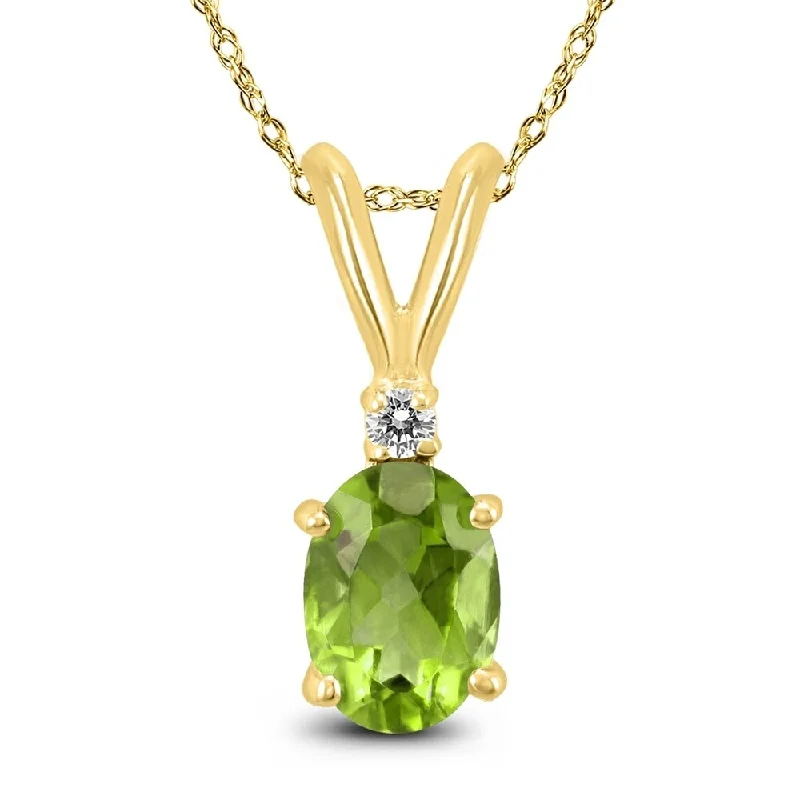 personalized gemstone pendant necklace silver -14K Yellow Gold 8x6MM Oval Peridot and Diamond Pendant