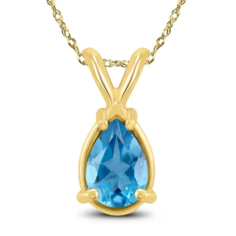 custom pendant necklace for men’s gift silver -14K Yellow Gold 8x6MM Pear Blue Topaz Pendant