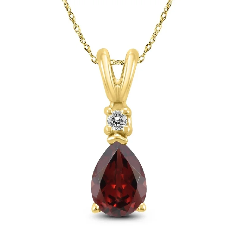 engraved gold pendant necklace with initials -14K Yellow Gold 8x6MM Pear Garnet and Diamond Pendant