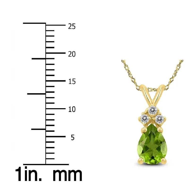 engraved gold pendant necklace with charm -14K Yellow Gold 8x6MM Pear Peridot and Diamond Pendant