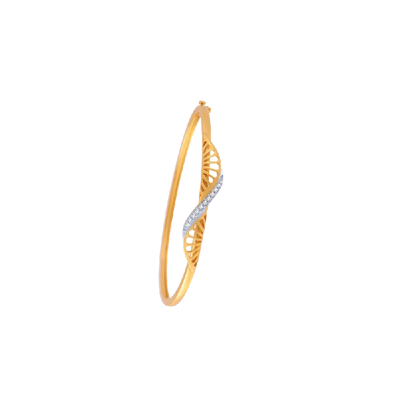 leather bracelet with custom charm for men’s gift-14KT (585) Yellow Gold And American Diamond Bangle For Women