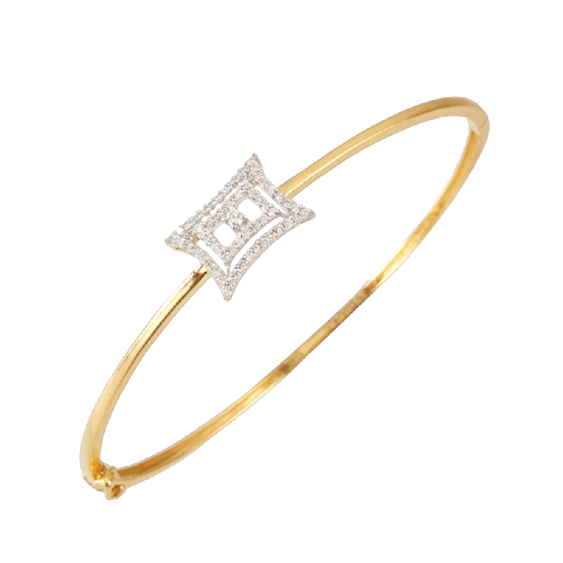 bohemian bracelet with engraved moon and star charm-18KT (750) Yellow Gold And Diamond Bangle For Women