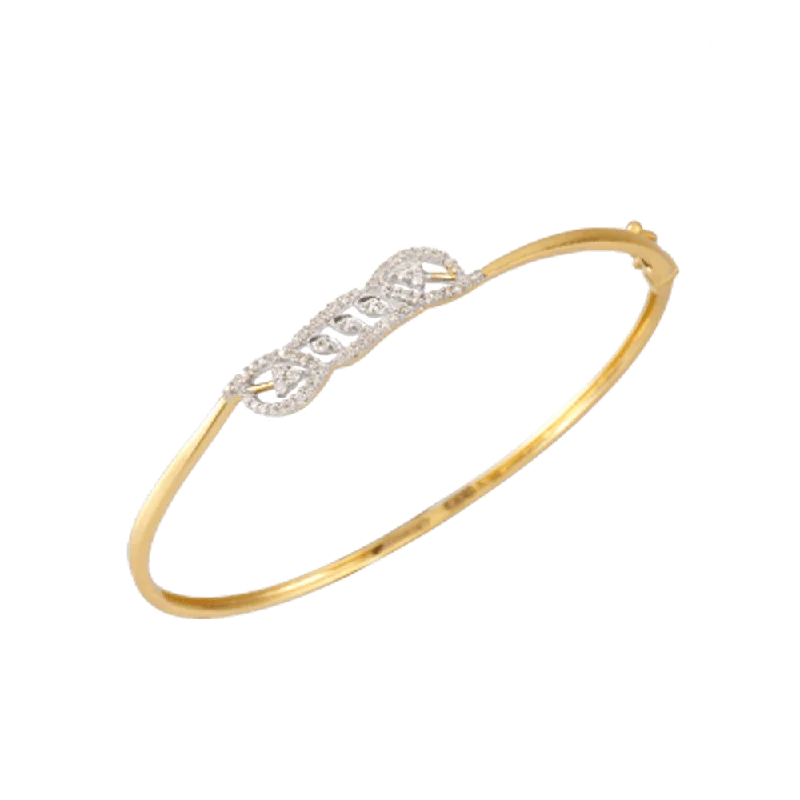 luxury gold bracelet with diamonds and engraved message-18KT (750) Yellow Gold And Diamond Bangle For Women