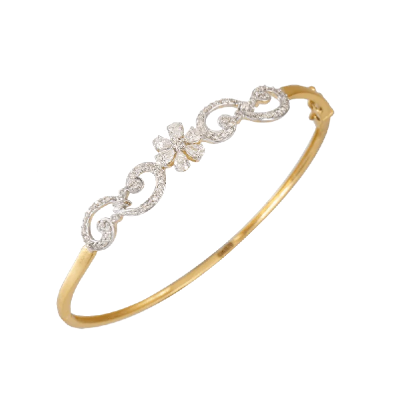 custom silver bracelet with initials for anniversary gift-18KT (750) Yellow Gold And Diamond Bangle For Women