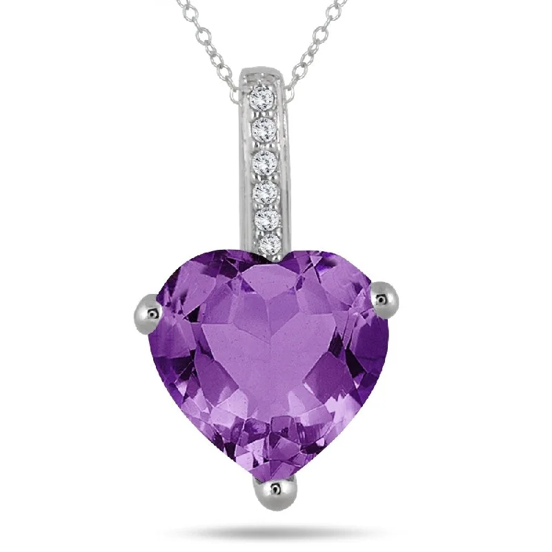 personalized pearl pendant necklace gold -2.70 Carat Amethyst Heart and Diamond Pendant in 10K White Gold