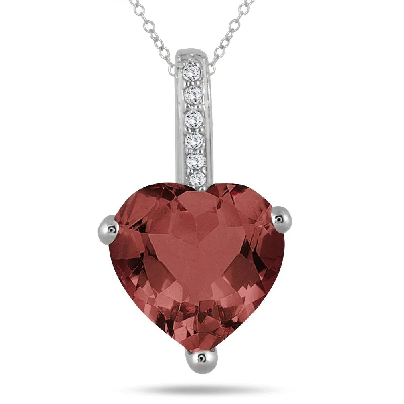 silver pendant necklace with moonstone charm -2.70 Carat Garnet Heart and Diamond Pendant in 10K White Gold