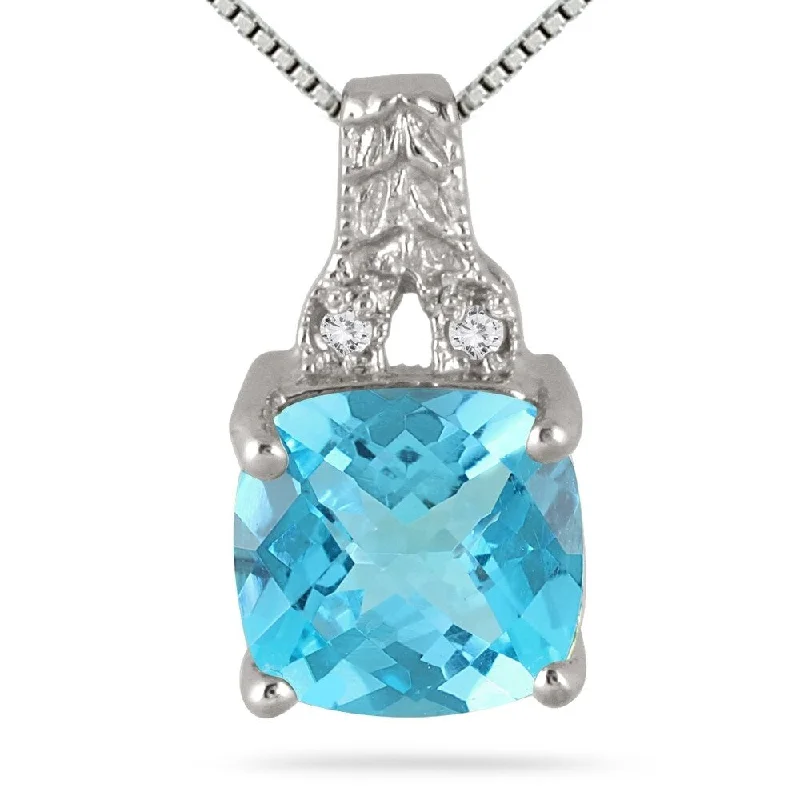 moon pendant necklace for brides -2 Carat Blue Topaz and Diamond Engraved Pendant in .925 Sterling Silver