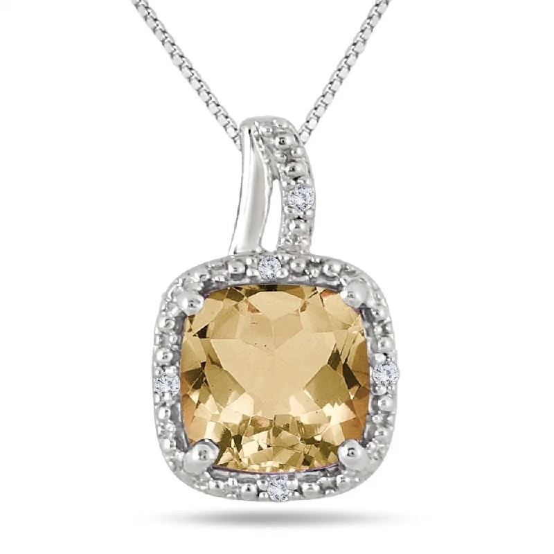 custom gemstone pendant necklace for women -2 Carat Citrine and Diamond Pendant in .925 Sterling Silver