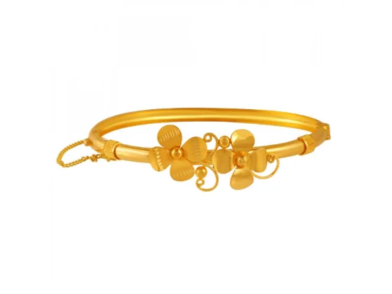 silver bracelet with custom charm for meaningful gift-22k Delicate Gold Bangles With Two Flowers Shape Details