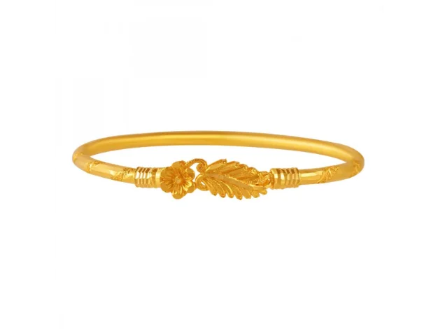 custom bracelet with engraving for romantic gesture-22k Floral Gold Nowa With A Leafy Motif