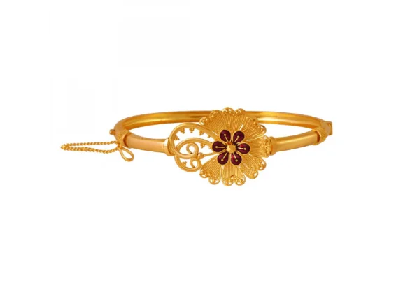 silver bracelet with custom charm for special occasion-22k Flower Shape Gold Bangle In Meenakari Style