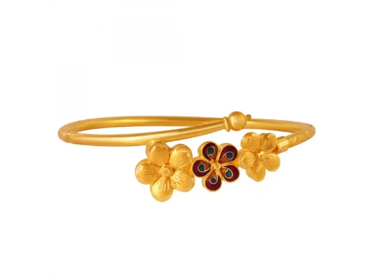 silver bracelet with charm for friendship gift-22k Gold Nowa With Meenakari Flower Details