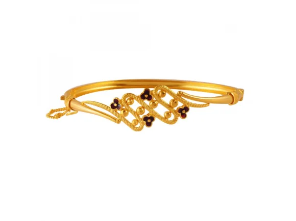 custom silver bracelet for women with personal engraving-22k Uniquely Shaped Gold Bangles With Meenakari Flowers Detail