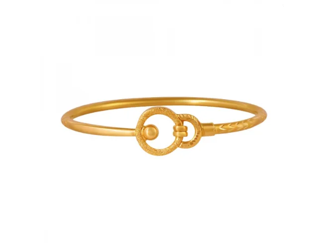 custom bracelet with engraved initials for special event-22k Uniquely Shaped Gold Nowa With A Delicate Circular Detail