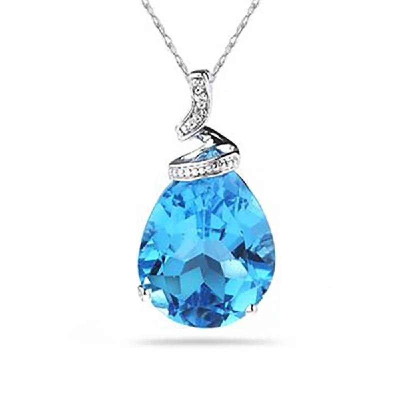 elegant silver pendant necklace with crystal -5 Carat Pear Shaped Blue Topaz & Diamond Pendant in 10K White Gold