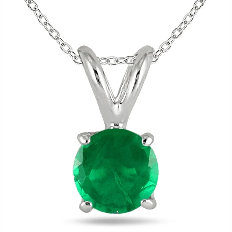 women’s gold pendant necklace with initials -5MM All Natural Round Emerald Stud Pendant in .925 Sterling Silver