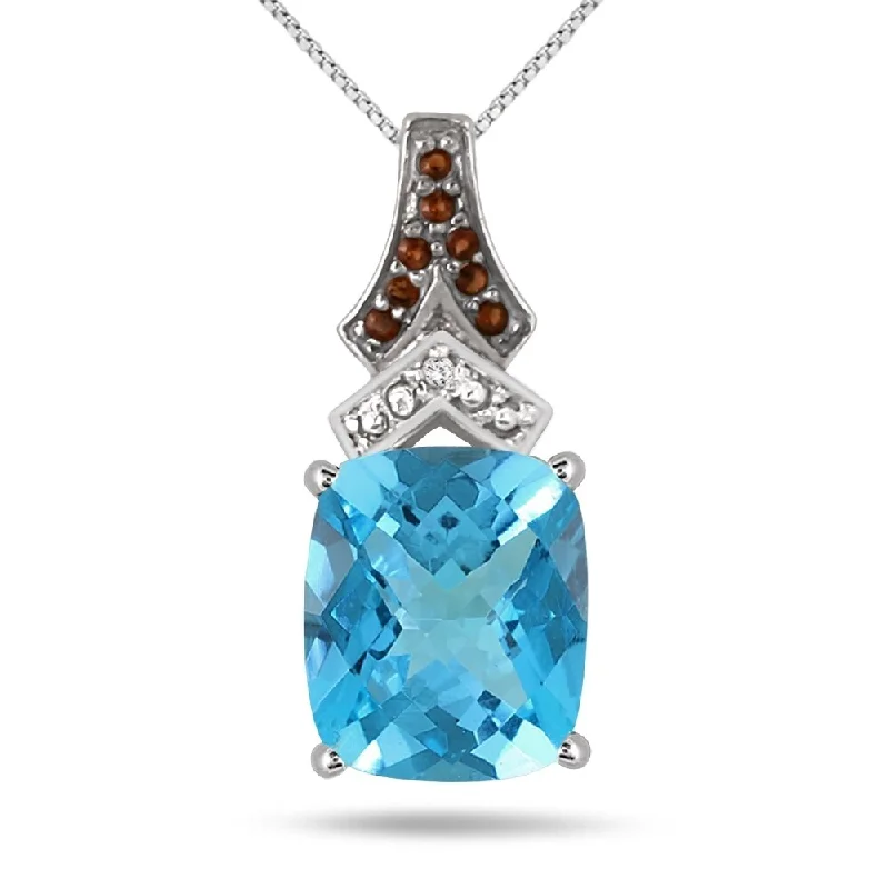 unique moonstone pendant necklace gold -6 Carat Blue Topaz Smokey Quartz and Diamond Pendant in .925 Sterling Silver